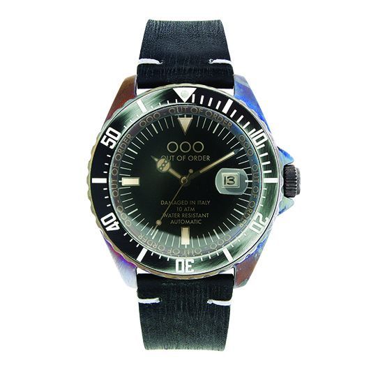 OUT OF ORDER Automatico Nero Black Leather Strap